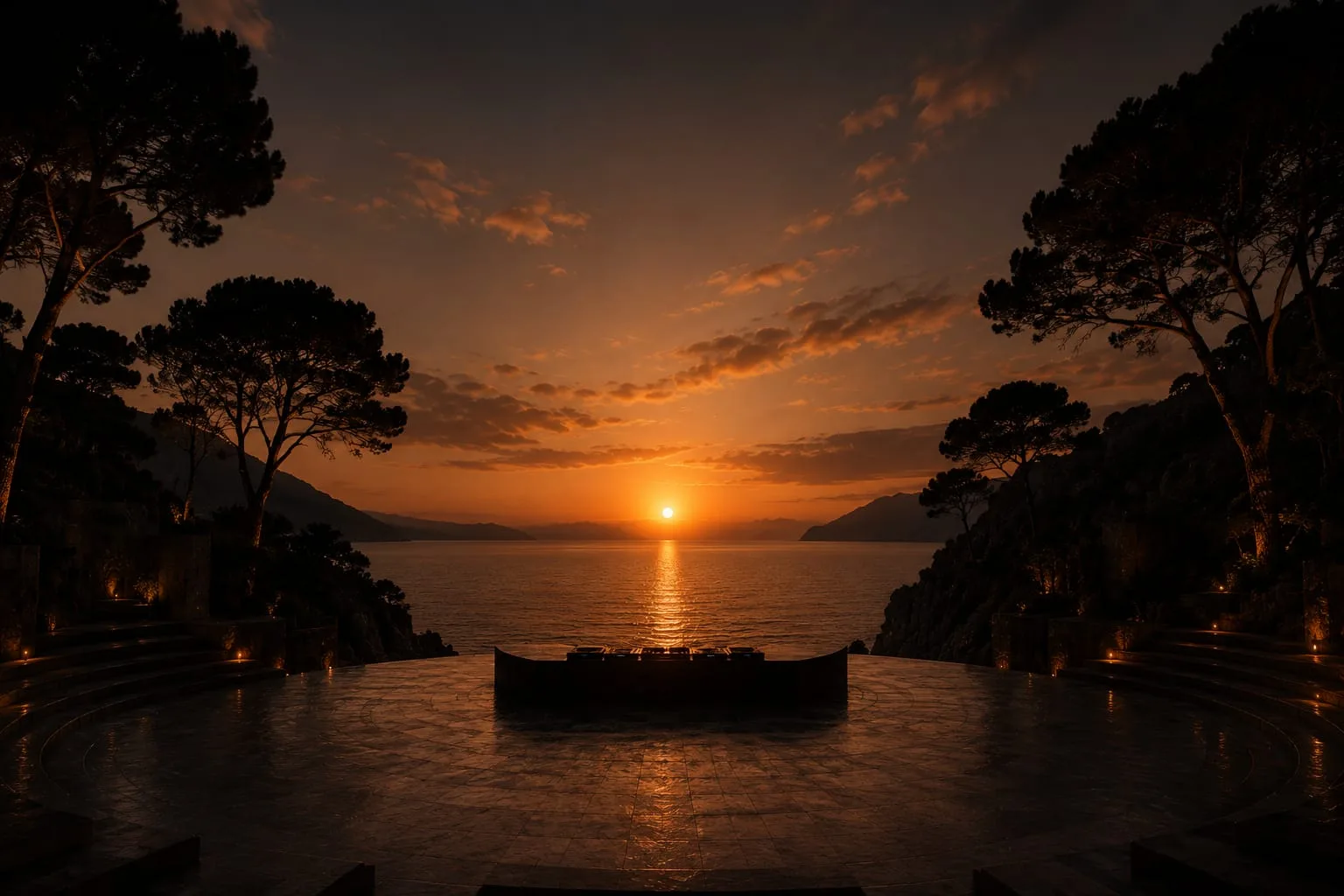 Dark sea ripples at sunset